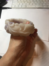 Load image into Gallery viewer, 55.5mm 100% natural pink red brown beige carved Goldern fish and lotus (金玉满堂) Quartzite (Shetaicui jade) bangle SY127