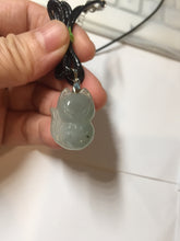 Load image into Gallery viewer, 100% natural type A icy watery black/white/clear(冰乌鸡)/light green(冰绿乌鸡) jadeite fox pendant necklace AA123