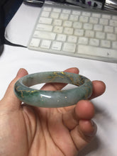 Load image into Gallery viewer, 54.2mm certified 100% natural Type A sunny green gray carved and golden-painted round cut jadeite jade bangle PJ66