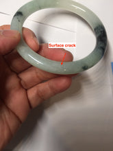 Load image into Gallery viewer, 58.4mm Certified Type A 100% Natural light green with flying dark green flowers round cut Jadeite bangle PE22-5861