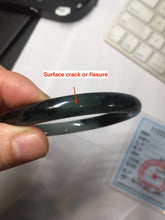 Load image into Gallery viewer, 55.5mm Certified Type A 100% Natural Dark Green Blue Gray Black Slim Moonlit Ink (水墨月色)Round Cut Jadeite Jade Bangle BS145-0747