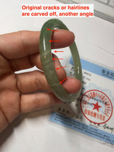 Load image into Gallery viewer, 54.3mm certificated 100% Natural green/gray 翠青 with carved peony slim nephrite Jade bangle HHE101-8780
