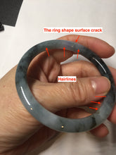 Load image into Gallery viewer, 55.8mm Certified Type A 100% Natural icy watery dark green/purple/gray round cut Jadeite bangle AA131-6925