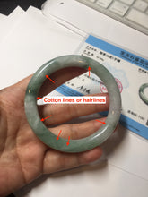 Load image into Gallery viewer, 55.3mm certified 100% natural Type A light green purple with green floating flowers round cut jadeite jade bangle BS110-2523