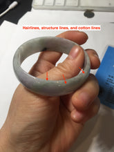 Load image into Gallery viewer, 52mm certified 100% natural Type A light green white purple gray with green floating flowers thin jadeite bangle PF57-5619