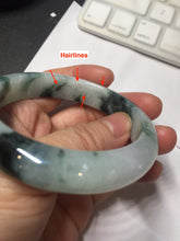 Load image into Gallery viewer, 56.4mm certified 100% natural Type A light green white with green floating flowers jadeite jade bangle BS123-7295
