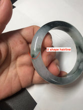 Load image into Gallery viewer, 54.3mm Certified Type A 100% Natural icy watery dark green/white//black Jadeite Jade bangle BM8-8573