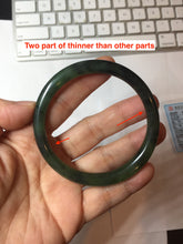 Load image into Gallery viewer, 55.7mm Certified 100% Natural Fresh Young Green/Dark Green/Black Green Ink Painting (绿水墨) Round Cut Nephrite (Wulanhai 乌兰海碧玉) Bangle HF135-7330