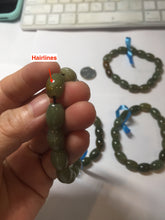 Load image into Gallery viewer, 100% Natural 12x9mm green/yellow olives shape nephrite Jade bead bracelet group HE92