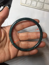 Load image into Gallery viewer, 60.5mm Certified Type A 100% Natural icy watery dark green/blue/gray with Guatemala slim round cut Jadeite bangle PH15-2341