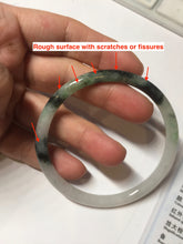 Load image into Gallery viewer, 56.5mm Certified Type A 100% Natural green/black/gray with dark green floating flowers slim round cut Jadeite bangle PD80-5758