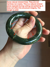 Load image into Gallery viewer, 55.2mm certified 100% Natural dark green/black Ocean Waves chubby round cut nephrite bangle HN185-0878
