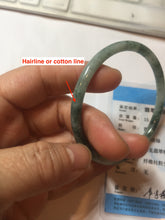 Load image into Gallery viewer, 57.8mm Certified type A 100% Natural light green with green floating flowers round cut Jadeite bangle J129-3397