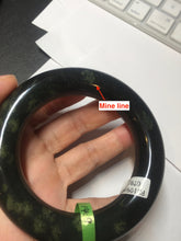 Load image into Gallery viewer, 58.2mm Certified 100% Natural dark green with light green fern frost chubby round cut nephrite Jade bangle HT101-0795