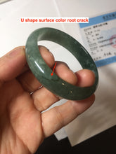 Load image into Gallery viewer, 50mm Certified Type A 100% Natural Oily Dark Green Gray Black with Flying Snow Oval Jadeite Jade Bangle PC204-7683