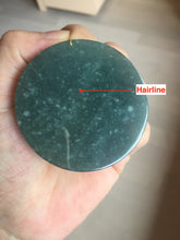Load image into Gallery viewer, 51.8mm 100% natural blue/black/gray with fly snow Guatemala jadeite jade Guanyin (观音) safe and sound pendant/worry stone/decor BK111