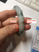 Load image into Gallery viewer, 57.5mm certified 100% natural Type A watermelon-rind green white Cool White Base with Misty Green Patches jadeite bangle PE17-2123