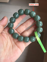 Load image into Gallery viewer, 14x13mm 100% Natural dark green/gray/black vintage style nephrite Jade bead bracelet HT12-5