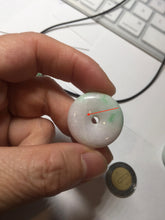 Load image into Gallery viewer, 24-28mm 100% Natural green/purple with sunny green floating flowers jadeite Jade Safety Guardian Button(donut) Pendant/worry stone H152