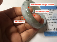 Load image into Gallery viewer, 52mm certified 100% natural Type A light green white purple gray with green floating flowers thin jadeite bangle PF57-5619