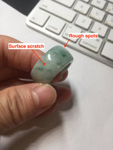 Load image into Gallery viewer, Size 10 3/4 100% natural type A sunny green light green white broad jadeite jade band ring thumb ring PC246-1