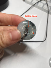 Load image into Gallery viewer, 24-25mm 100% Natural icy watery green/white with dark green floating flowers jadeite Jade Safety Guardian Button(donut) Pendant/worry stone group H153