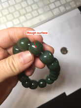 Load image into Gallery viewer, 14x13mm 100% Natural dark green/black/gray(碧玉) vintage style nephrite Jade bead bracelet HE106