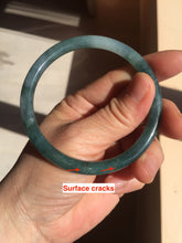 Load image into Gallery viewer, 57.6mm Certified Type A 100% Natural dark green blue gray black slim round cut Guatemala Jadeite bangle PJ5-4321