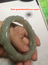 Load image into Gallery viewer, 59.5mm 100% natural light green/gray Quartzite (Shetaicui jade) carved flowers bangle XY61