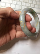 Load image into Gallery viewer, 53.7mm certified 100% Natural type A sunny green dark green purple carved branches and flowers and golden-painted Jadeite Jade bangle PH195
