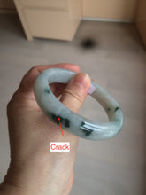 Load image into Gallery viewer, 56.6mm certified 100% natural Type A light green/white with green floating flowers oval jadeite jade bangle B91-1643