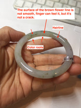 Load image into Gallery viewer, 55.5mm certified Type A 100% Natural light purple with red brown floating flowers round cut Jadeite Jade bangle J134-4085