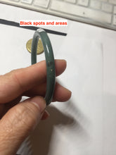 Load image into Gallery viewer, 55.5mm Certified Type A 100% Natural light green/blue/gray with black floating fowers Guatemala slim round cut Jadeite bangle BP215-(3790)
