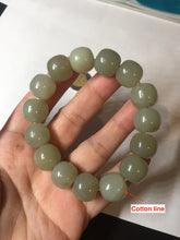 Load image into Gallery viewer, 14x13.2mm 100% Natural light green/brown vintage style nephrite Jade bead bracelet HE89
