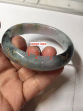 Load image into Gallery viewer, 56.5mm 100% Natural type A sunny green purple brown gray white carved flowers and golden-painted Jadeite Jade bangle BG232