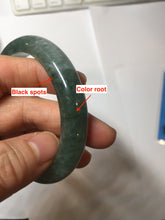 Load image into Gallery viewer, 56.4mm certified type A 100% Natural oily dark green gray black with flying snow Jadeite jade bangle PC202-7675