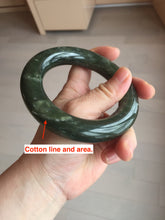 Load image into Gallery viewer, 59.5mm certified 100% Natural dark green/gray (nebula dust) chubby round cut nephrite Jade bangle HE101-0201