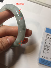 Load image into Gallery viewer, 57.5mm certified 100% natural Type A watermelon-rind green white Cool White Base with Misty Green Patches jadeite bangle PE17-2123