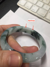Load image into Gallery viewer, 56.4mm certified 100% natural Type A light green white with green floating flowers jadeite jade bangle BS123-7295