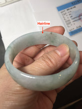 Load image into Gallery viewer, 53.1mm Certified Type A 100% Natural light green white with green floating flowers thin jadeite Jade bangle BS164-1595
