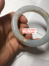 Load image into Gallery viewer, 56.5mm 100% Natural type A icy watery green/blue carved and golden-painted chubby round cut Jadeite Jade bangle PC75