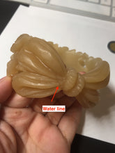 Load image into Gallery viewer, 55.3mm 100% natural yellow brown carved Peony and bow Quartzite (Shetaicui jade) bangle XY98