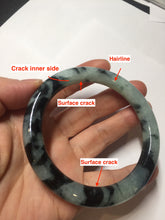 Load image into Gallery viewer, 58.5mm certified 100% natural type A dark green white with green floating flowers jadeite bangle PH148-5855