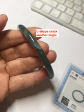 Load image into Gallery viewer, 59.5mm Certified Type A 100% Natural dark green blue gray black slim round cut Guatemala Jadeite bangle GL30-33-4317