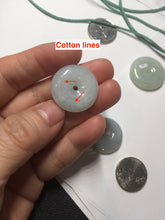 Load image into Gallery viewer, 19.7-27.5mm Type A 100% Natural light green white Jadeite Jade Safety Guardian Button donuts couple pendant PC130