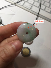 Load image into Gallery viewer, 24-28mm 100% Natural green/purple with sunny green floating flowers jadeite Jade Safety Guardian Button(donut) Pendant/worry stone H152