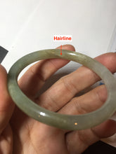 Load image into Gallery viewer, 48mm certified 100% natural Type A icy watery green/brown/gray slim oval jadeite jade bangle BL111-9436