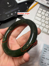 Load image into Gallery viewer, 57.4mm certified 100% Natural dark green/black(碧玉) chubby round cut nephrite bangle HN188-0123