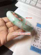 Load image into Gallery viewer, 55.8mm certified type A 100% Natural sunny green white flying flowers jadeite jade bangle AX129-5234