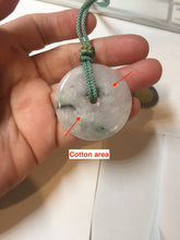 Load image into Gallery viewer, 37.9mm Type A 100% Natural icy watery white purple with green floating flowers Jadeite Jade Safety Guardian Button donuts couple pendant PA65